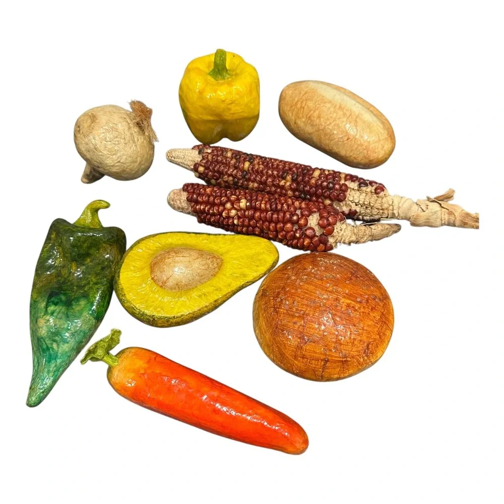 Vegetables Prop Display‎ Lot Of 7 +2 Corn Faux Paper Mache Staging Decor